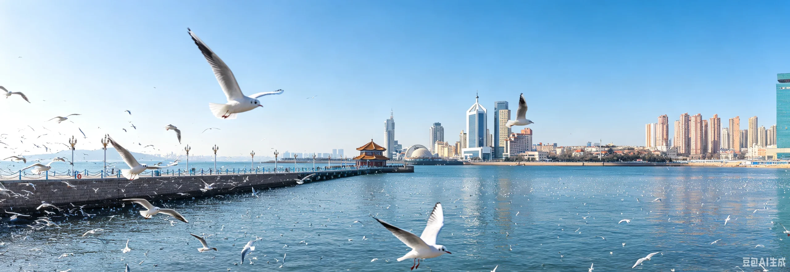 Beautiful pictures of seagulls in Qingdao